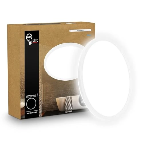 Oferta limitada: B.K.Licht - Panel LED plano con iluminación indirecta, luz blanco neutro, IP44, plafon led techo baño, lámpara techo, lámpara baño, plafon cucina, 42 x 3 cm, blanco de 27.99 € a 27.99 € (ahorro 0.00%)