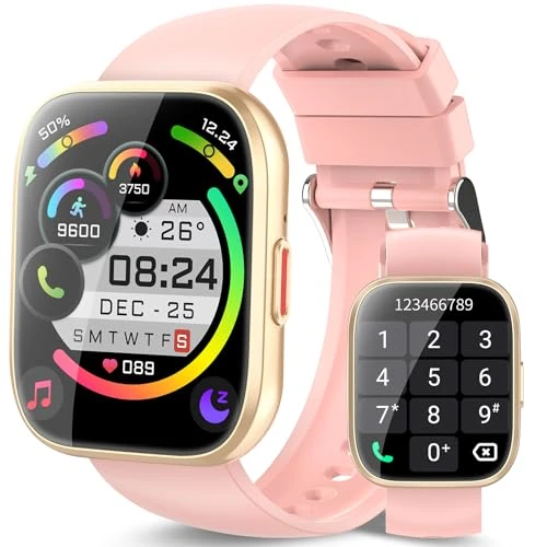 aycy Smartwatch voor dames en heren, 1,85 inch smartwatch met oproepen beantwoorden/beantwoorden, 112 sportmodi, fitnesstracker met slaap/hartslagmeter, IP68 smartwatch voor Android iOS, roze