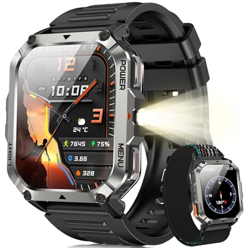 Blackview Smartwatch Uomo, Orologio Intelligente Fitness con Chiamate Bluetooth, 2.01" Militari Smart Watch Tracker 100+ Modalità Sportive/Cardiofrequenzimetro/SpO2/Torcia/Bussola per Android iOS