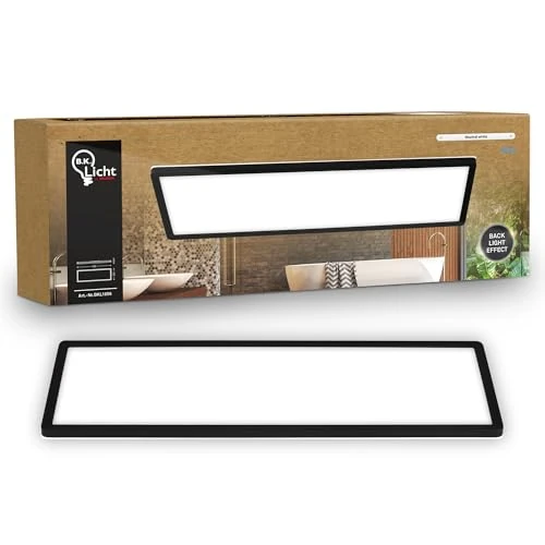 Offerta a tempo: B.K.Licht - Pannello LED piatto con illuminazione indiretta, luce bianco neutro, protezione IP44, plafoniera bagno, plafoniera cucina, lampadario, lampada soffito, 58 x 20 x 3 cm, nero - 0.00% da 27.99 € a 27.99 €