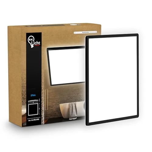 Oferta limitada: B.K.Licht - Panel LED plano con iluminación indirecta, luz blanco neutro, IP44, plafon led techo baño, lámpara techo, lámpara baño, plafon cucina, 42 x 42 x 3 cm, negro de 27.99 € a 27.99 € (ahorro 0.00%)