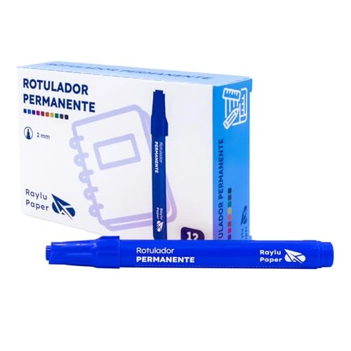 Offerta a tempo: RAYLU PAPER Pennarelli permanenti con punta da 2 mm, pennarello permanente resistente all'acqua e allo sbiadimento ad asciugatura rapida, ideale per carta, plastica, metallo e tessuto (12, blu) - 0.00% da 5.87 € a 5.87 €