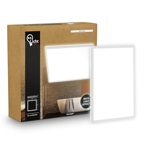 Offerta a tempo: B.K.Licht - Pannello LED piatto con illuminazione indiretta, luce bianco neutro, protezione IP44, plafoniera bagno, plafoniera cucina, lampadario, lampada soffito, 24 x 24 x 3 cm, bianco - 0.00% da 17.99 € a 17.99 €