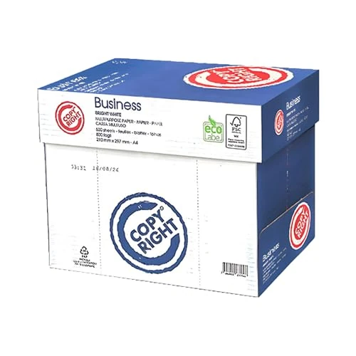 COPY RIGHT Business Carta A4 75gr – Pacco 5 Risme da 500 Fogli (2500 Fogli) – Risma Carta A4 per Stampante Laser e Inkjet – Carta Stampante A4 Bianca Alta Qualità FSC
