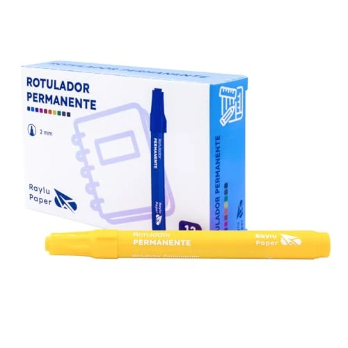 Offerta a tempo: RAYLU PAPER Pennarelli permanenti con punta da 2 mm, pennarello permanente resistente all'acqua e allo sbiadimento ad asciugatura rapida, ideale per carta, plastica, metallo e tessuto (12, giallo) - 0.00% da 8.24 € a 8.24 €