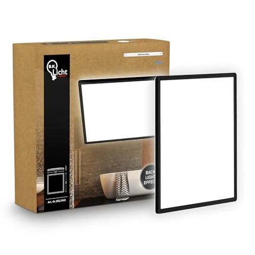 Limited-time offer: B.K.Licht - LED Panel, Slim, 4000K Neutral White, Indirect Backlighting, IP44 Splash-Proof, Ceiling Lights, Bathroom Light, Bathroom Lights Ceiling, Living Room, 29 x 29 x 3 cm, Black from 19.99 £ to 19.99 £ (save 0.00%)