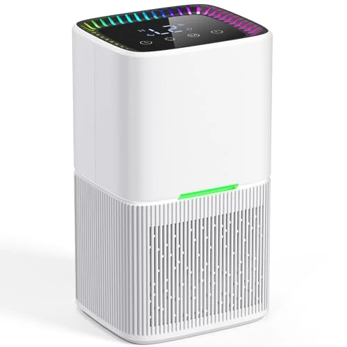 Luchtontvochtiger, 1,8 l, stil, elektrische luchtontvochtiger met automatische ontdooiing/uitschakeling, gekleurde led, timer, lcd-touchscreen, 645 ml/dag, voor badkamer, slaapkamer, kast