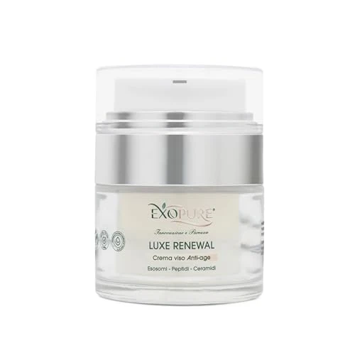 EXOPURE Innovadora crema facial antiarrugas 50 ml hidratante facial regeneradora cuidado de la piel fabricado en Italia ácido hialurónico para cara, esosomas, ceramidas, péptidos