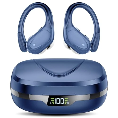 Zeitlich begrenztes Angebot: CASCHO Bluetooth Kopfhörer Sport, Kopfhörer Kabellos Bluetooth 5.3, 60 Std Kabellose Kopfhörer mit Tiefer Bass, In Ear Kopfhörer mit 4 ENC Klarer Mic, IPX7 wasserdichte Ohrhörer mit Ohrhaken Hellblau von 49.99 € auf 29.98 € (4