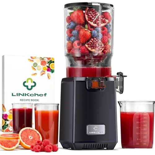 LINKChef Juicer Machines – Koude Pers Slow Juicer & Juice Extractor, 130 mm brede invoeropening voor heel fruit, 1.8L capaciteit voor gezinsgebruik, 250W, Eenvoudig schoon te maken, BPA-vrij