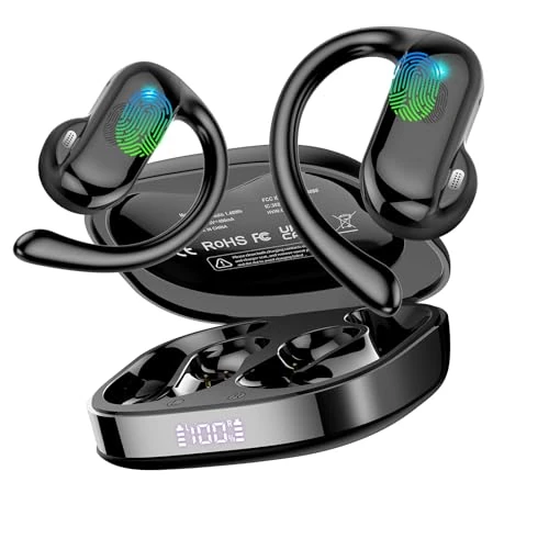 DUSONLAP Cuffie Open-Ear, 42 Ore Auricolari Sportivi Bluetooth 5.4 con ENC Mic e Gancio Auricolare Air, IPX7 Cuffie Bluetooth con Display LED per Fitness/Corsa/Ciclismo, Controllo Touch, iOS Android