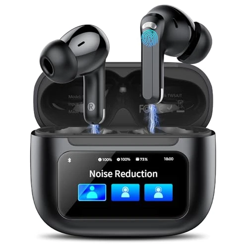 Antirumore Cuffie Bluetooth, Bluetooth 5.4 Con Touch Screen Multifunzione, 50 Ore Stereo HiFi Cuffie, 5 modalità EQ con ANC/ENC e cancellazione del rumore Cuffie, IP7 Impermeabile Auricolari Wireless
