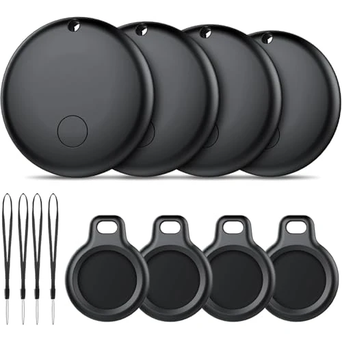 Android Smart Tag, Tracker con Google's Find Hub (Solo Android), IP68 Impermeabile, Bluetooth Localizzatore con Custodia Protettiva, Trova Oggetti per Chiavi/Bagagli/Portafogli, 4 Nero