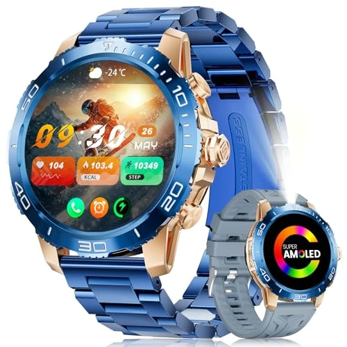 CHOOSETIME Men's Smartwatch with Call and Answer, Torch/800 mAh Battery, 1.43 Inch AMOLED HD Luxury Smartwatch for Men, 200+ Sports Modes, Sleep Heart Rate Monitor SpO2 for Android iOS