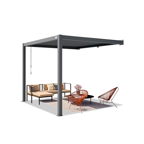Offerta a tempo: PRIMEYARD Pergola addossata 3x3 m montanti in alluminio con tetto a doghe in acciaio pergola a muro color antracite - 15% da 1459.00 € a 1245.00 €