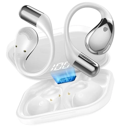 2026 Cuffie Open Ear, Auricolari Sportivi Bluetooth 6.0 con Gancio Morbido e Controllo Tattile, 40 Ore Cuffie Bluetooth con Stereo HiFi, Chiamate Chiare, Cuffie Wireless Impermeabile IP7, Bianco