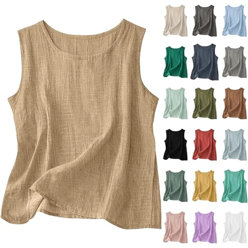 Canotta Donna in Cotone Lino Estive Camicie Senza Maniche Spalla Larga Base Tank Top Canottiera Leggero Elegante Camicia Tinta Unita Tunica Blusa Casual Taglie Forti Palestra Sportiva Maglietta Tops