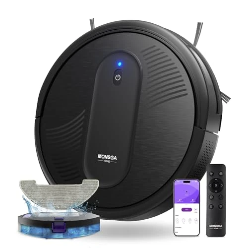 Zeitlich begrenztes Angebot: MONSGA Saugroboter mit Wischfunktion 4000PA, Saug und Wischroboter 3 in 1,140Min Laufzeit, 2 Bürsten,Staubsauger Roboter mit Auto-Teppich-Boost für Tierhaare Teppich Böden, APP Steuerung von 219.99 € auf 118.99 € (46% Rabatt)