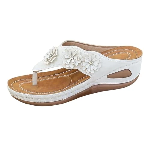 Cocila Infradito Donna Zeppa Eleganti con Fiori e Strass, Sandali Estivi Comodi Eleganti e Leggeri per Passeggio, Spiaggia e Vacanze, Suola Antiscivolo e Design Ergonomico Bianco Taglie 36