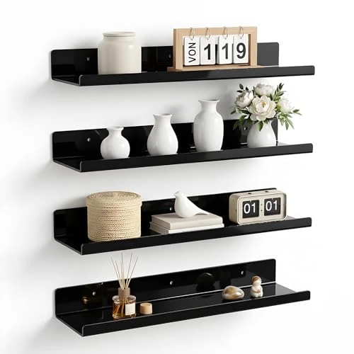 Zeitlich begrenztes Angebot: VINATO 4er Set Acryl Wandregal, Schweberegal 30x10cm, Schwarzes Wandboard, Acryl Badezimmer Regal, Wasserdicht & Kratzfest, Dekorative Schwebende Regale für Küche, Wohnzimmer, Badezimmer, Schwarz von 18.99 € auf 18.99 € (0.00%