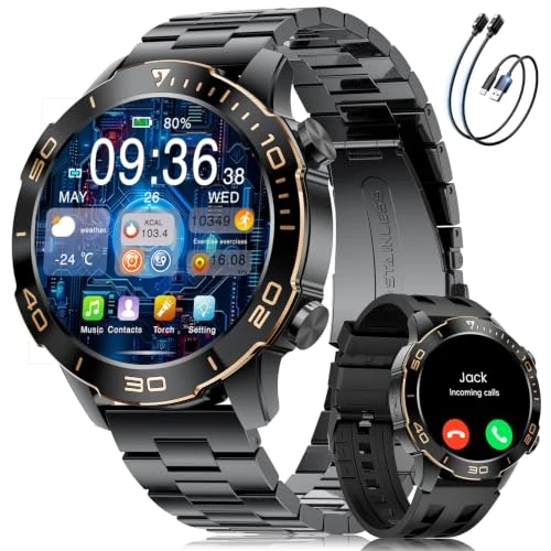 Offre limitée : Montre Connectée Homme Militaire, Appel Bluetooth Smartwatch avec 1.43"AMOLED Écran/800 Batterie, 170+Modes Sportifs, IP68 Étanche Fréquence Cardiaque/Suivi du Sommeil pour Android iOS, Noir de 39.99 € à 37.99 € (5% de remise)