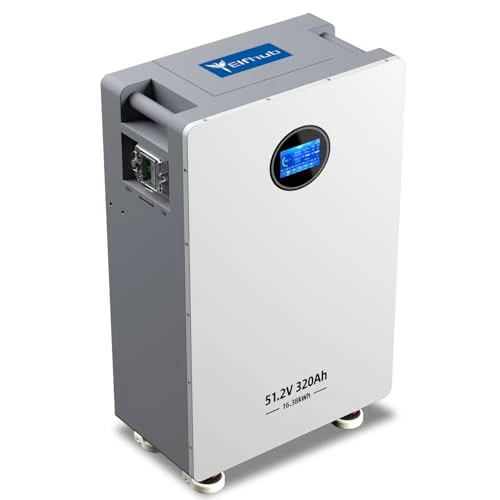 Batería LiFePO4 de 48 V y 320 Ah, con más de 8000 ciclos, batería de litio de ciclo profundo de 51,2 V y un máximo de 16,38 kWh, BMS integrado de 200 A con almacenamiento de energía de alto rendimient