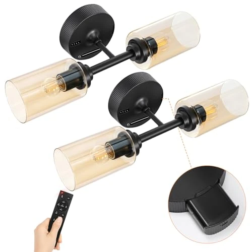 Offerta a tempo: OUTON Applique da Parete Interno Vetro, Lampada da Parete Senza Fili 8000mAh, Lampada a Muro LED Nera Doppia Testa, Telecomando Touch, 3 Temperature Colore, Dimmerabile, Camera da Letto Corridoio - 0.00% da 16.99 € a 16.99 €