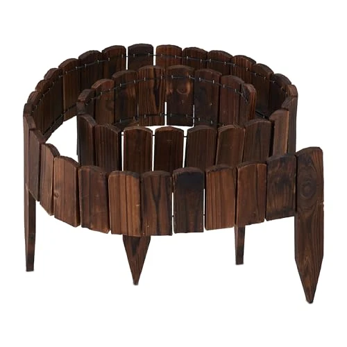Offerta a tempo: Relaxdays bordura aiuola, 200 cm, Flessibile, Altezza visibile 10 cm, da infilare, Legno, Marrone - 0.00% da 30.98 € a 30.98 €
