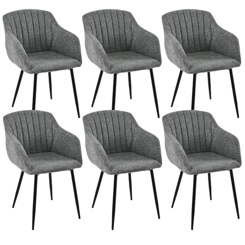 Tijdelijke aanbieding: Goeurvant Eetkamerstoelen, set van 6 met armleuningen, gestoffeerde stoelen van chenille, armleuningen, keukenstoelen met rugleuning en metalen frame voor eetkamer, woonkamer, grijsgroen van 369.99 € naar 314.49 € (15% korting)
