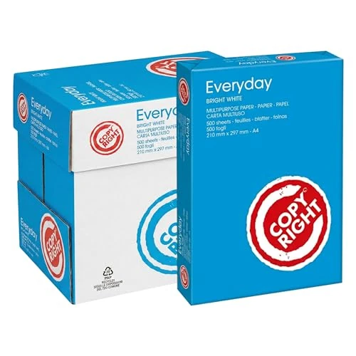 Offerta a tempo: COPY RIGHT Everyday Carta A4 75gr – Pacco 5 Risme da 500 Fogli (2500 Fogli) – Risma Carta A4 per Stampante Laser e Inkjet – Carta Stampante A4 Economica FSC ECF - 6% da 23.20 € a 21.90 €