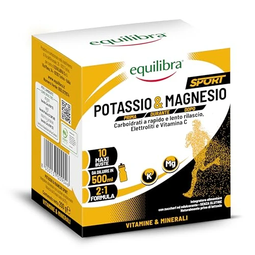 Offerta a tempo: Equilibra Potassio e Magnesio Sport, Integratore Sali Minerali, Carboidrati 2:1, Maltodestrine, Glucosio, Fruttosio, Elettroliti, Vitamina C, Soluzione Ipotonica per lo Sport, Gusto Arancia, 10 Buste - 14% da 11.55 € a 9.90 €