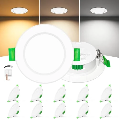 Oferta limitada: Laiebri Pack de 10 Focos LED Empotrables Extra Planos 25mm, 6W Regulable 3 Intensidades sin Regulador, 2700K 4000K 6000K, IP44 Ojos de Buey LED Techo, Corte Ø58-68mm 230V, Blanco de 50.93 € a 35.60 € (ahorro 30%)