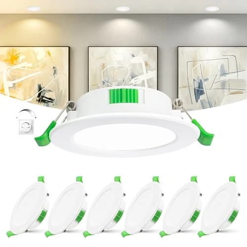 Offerta a tempo: Laiebri Confezione da 6 Faretti LED da Incasso Extra Slim 25 mm, 6W Dimmerabili 0-100% con Dimmer Esterno, 2700K/4000K/6000K Regolabili, IP44 per Bagno, CRI 90, Foro Ø55-68 mm, 230V, Bianco - 37% da 44.99 € a 28.12 €