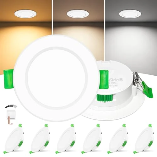 Zeitlich begrenztes Angebot: Laiebri LED Einbaustrahler 230V 6er Set, Ultra Flach 25mm Einbauleuchten, 55–68mm Lochmaß, 6W, Warmweiß Neutralweiß Kaltweiß, 3-Stufen Dimmbar, IP44 LED Spots für Bad, Küche & Wohnzimmer, Weiß von 32.99 € auf 29.69 € (10% Raba