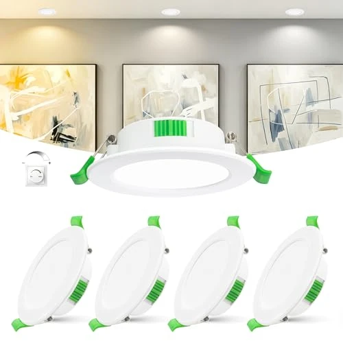 Offerta a tempo: Laiebri Confezione da 4 Faretti LED da Incasso Extra Slim 25 mm, 6W Dimmerabili 0-100% con Dimmer Esterno, 2700K/4000K/6000K Regolabili, IP44 per Bagno, CRI 90, Foro Ø55-68 mm, 230V, Bianco - 31% da 34.99 € a 24.29 €