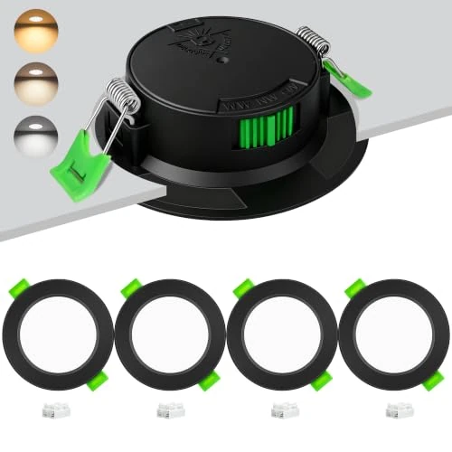 Offerta a tempo: Laiebri Confezione da 4 Faretti LED da Incasso 230V 6W, Foro Ø55-68mm Faretti LED da Incasso 3CCT 2700K/4000K/6000K, Ultra Slim 25mm IP44 Faretti LED Soffitto per Bagno Cucina Soggiorno, Nero - 32% da 31.99 € a 21.65 €
