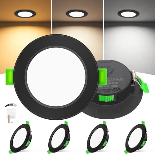 Offerta a tempo: Laiebri Confezione da 4 Faretti LED Incasso Extra Slim 25mm, 6W, Soffitto Dimmerabili 3 Intensità Senza Dimmer, 2700K/4000K/6000K, IP44 Faretto LED Bagno Cucina, Foro Ø58-68mm, 230V, Nero - 36% da 34.99 € a 22.42 €