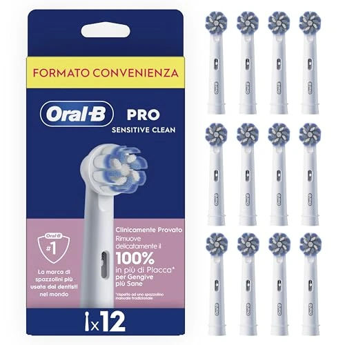 Offerta a tempo: Oral-B Testine di Ricambio Pro Sensitive Clean, Bianche, 12 Ricambi - 12 Testine di Ricambio per Spazzolino Elettrico, Rotonde Originali, Confezione Adatta alla Buca delle Lettere - 53% da 59.99 € a 27.90 €