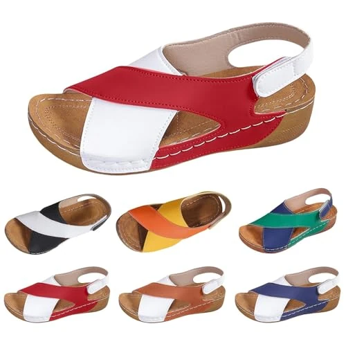 Damen Sandalen Bequem Plateau Damensandalen Keilsandaletten Damen Bequem Orthopädische Sandalen Atmungsaktive Strandsandalen Leicht Barfußsandalen Rutschfest Sommerschuhe Römersandalen Slip In