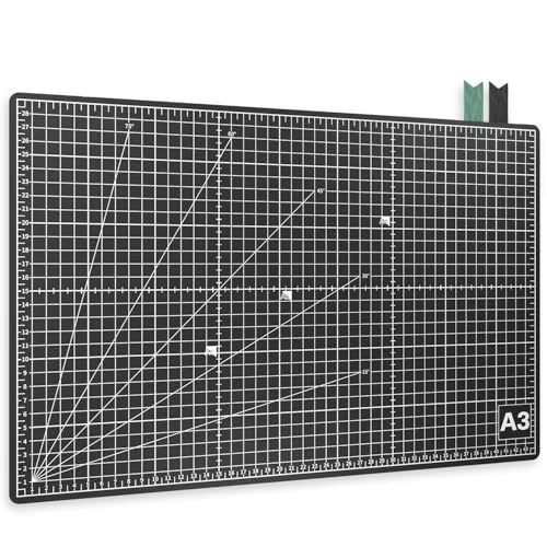 Tijdelijke aanbieding: ACROPAQ Snijmat A3 - Zelfherstellend, A3 (45 x 30 cm), 5 lagen bescherming voor meubels, Met raster en hoekmarkeringen aan beide zijden, Zwart - Knutselonderlegger, Snijonderlegger van 8.68 € naar 8.68 € (0.00% korting)