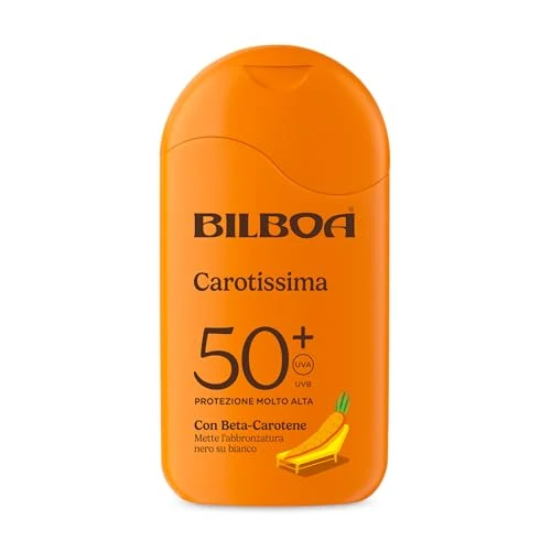 Offerta a tempo: Bilboa, Carotissima Latte Solare SPF 50+, Abbronzante Corpo con Betacarotene, Protegge e Intensifica l’Abbronzatura, Adatto a Pelli Scure o Abbronzate, Resistente all’Acqua, 200 ml - 11% da 14.49 € a 12.90 €