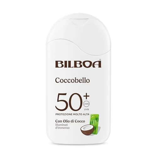 Offerta a tempo: Bilboa, Coccobello, Latte Solare SPF 50+, Crema Solare Illuminante con Olio di Cocco e Vitamina E, Idrata e Illumina la Pelle, Resistente all’Acqua, 200 ml - 50% da 15.49 € a 7.74 €