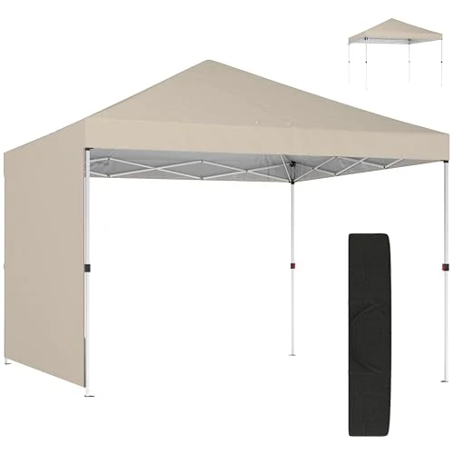 Offre limitée : Outsunny Gazebo Pliable 3x3m Pop Up avec paroi latérale, Bouton Central Facile à Monter, Gazebo de Jardin à Hauteur réglable, Sac de Transport, UV50+ pour fêtes en extérieur, Beige de 96.95 € à 96.95 € (0.00% de remise)