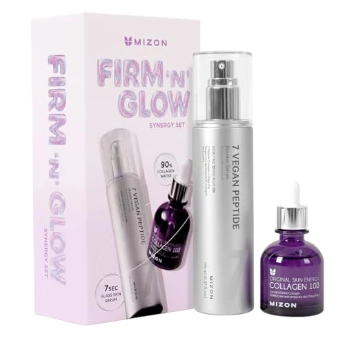 Zeitlich begrenztes Angebot: [MIZON] FIRM'N'GLOW COLLAGEN SYNERGY SET - 7 Vegan Peptide Booster Serum 150ml + Collagen 100 Ampoule 30ml, Korean Skincare Routine für Straffheit, Elastizität, Feuchtigkeit & feine Linien von 31.90 € auf 25.50 € (20% Rabatt)