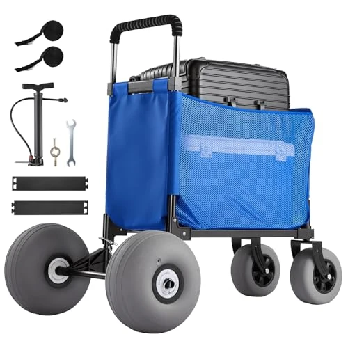 Tijdelijke aanbieding: VEVOR Bolderkar met ballonbanden (12 inch), opvouwbare strandwagen met 4-traps verstelbare schuimrubberen handgreep en pomp, handwagen (75 kg belastbaar), strandkar, ideaal voor kamperen, vissen en van 120.27 € naar 120.27 € (0.00% 