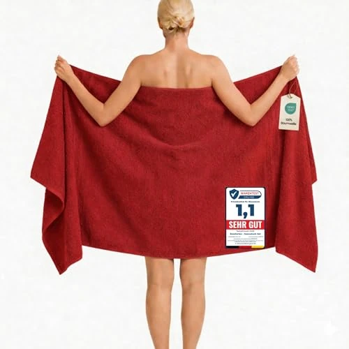 Offerta a tempo: Komfortec Telo da Bagno XXL 100x200 cm, Spugna 100% Cotone, Rosso | Morbido, Assorbente e ad Asciugatura Rapida; Telo Doccia, Telo Mare, per Sauna, Spa e Lettino Massaggio - 22% da 29.99 € a 23.49 €