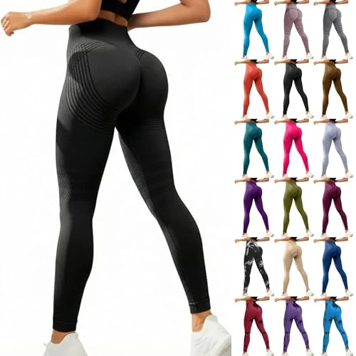 Xinaroue Leggings 3D anticelulitis mujer medias deportivas drenantes de compresión graduada con efecto push up pantalones de gimnasio para yoga, fitness y pilates, Negro #1, L