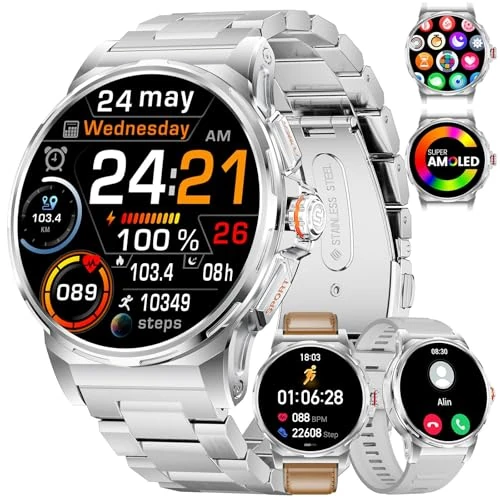 Offre limitée : Montre Connectée Homme Militaire, Écran AMOLED 1,43", Appels Bluetooth, 3 Bracelets, Étanche IP68, Suivi de la Fréquence Cardiaque et du Sommeil, 120+ Modes Sportifs, Compatible Android et iOS,Argenté de 65.99 € à 65.99 € (0.00% de remise)