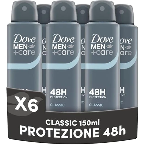 Offerta a tempo: Dove Men Care, Deodorante Uomo Spray, Profumazione Classica, Antitraspirante, Protezione Fino a 48 Ore, Profumazione Agrumata, Formula Delicata sul Microbioma della Pelle, 6 Pezzi da 150 ml - 24% da 19.74 € a 14.99 €