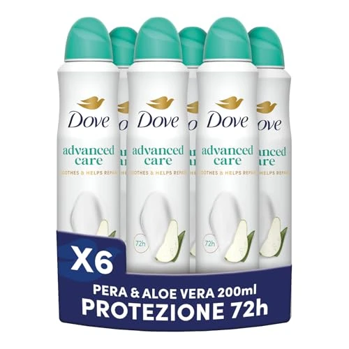 Offerta a tempo: Dove Deodorante Spray Advanced Care Go Fresh Pera e Aloe Vera, con Formula Idratante e Delicata sulla Pelle, Senza Alcol, Pelle Asciutta Fino a 72 Ore, Deodorante Uomo e Donna, 6 Pezzi da 200ml - 43% da 31.74 € a 18.00 €